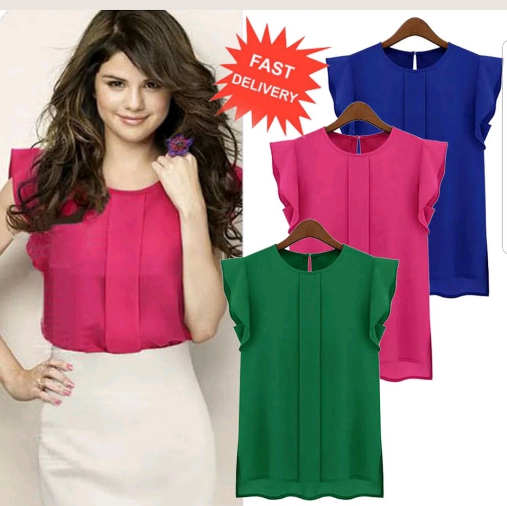 New fashion Chiffon sleeveless blouse hot pink